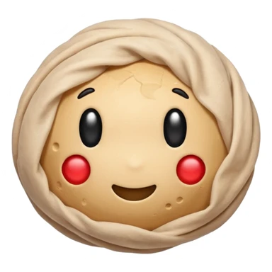 beige small fabric bundle like a dough ball, a bit dirty, no face, with small holes and worn threads, emoji style sticker