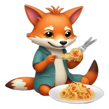 Fox with axolotl eating spaghetti  sticker