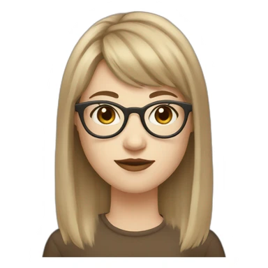 girl with round glasses, bangs, pale skin, and light brown hair wolf cut style sticker