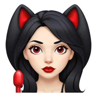 Fashionable woman with long black hair, big red lips, and Cane Corso dog ears and short tail sticker