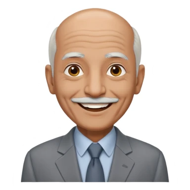 70 yr old man, almost bald, some white hair, pakistani, light grey business suit, big smile, dark skin, no facial hair
 sticker
