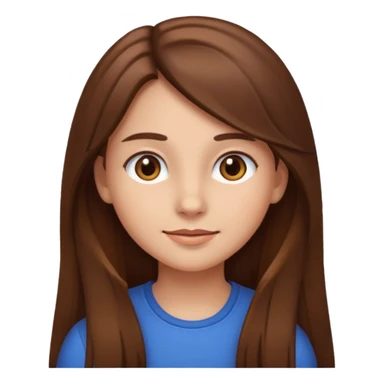 girl emoji style, long brown hair, brown eyes, slight smile sticker