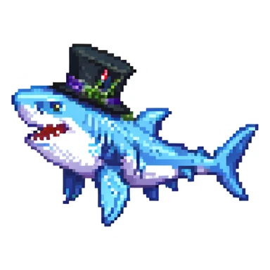 pixel art shark with a black tophat, side view sticker