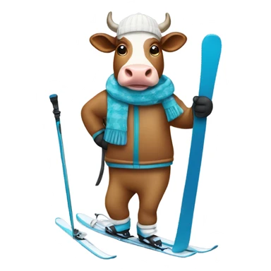 Cow with ski clothes skiing sticker
