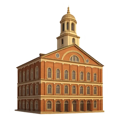 cinematic, realistic emoji of historical Faneuil Hall in Boston, featuring majestic, ornate architecture, lifelike detail, bright lighting, and accurate colors, with a transparent background sticker