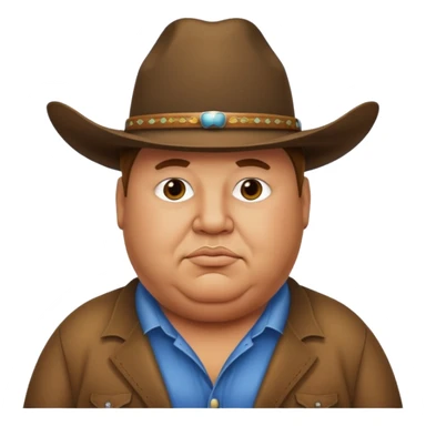 An extremely obese man with a cowboy hat sticker