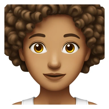 Créate a woman with dark brown curly hair and light with a little tan skin and brown light eyes sticker