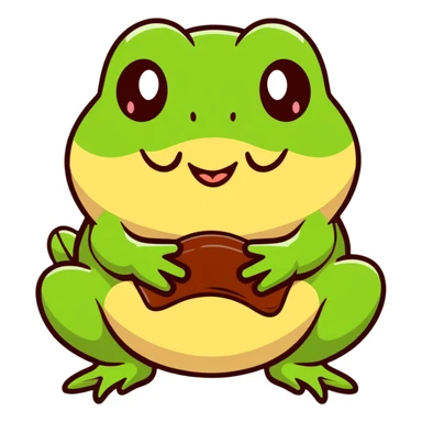 humorous toad with chocolate-covered lips making a burping expression, bufo toad character sticker
