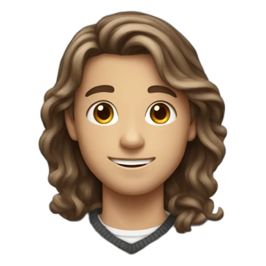 happy teenager boy brown long wavy hair and dark gray striped sweater sticker