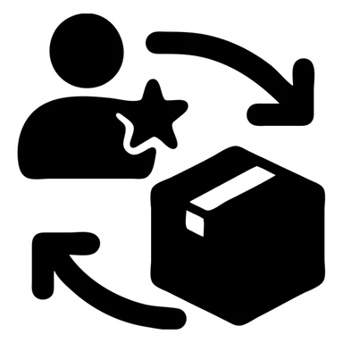 Minimalistic icon for 'Supply Chain Experience' featuring a logistics symbol, designed in a solid black filled style, with a square layout and arrows indicating movement. sticker