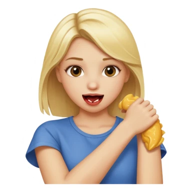 Emoji blonde girl lovingly , biting an arm sticker