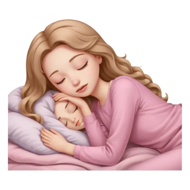 one girl with pale skin and long wavy light brown hair in light pink clothes sleeping alone sticker