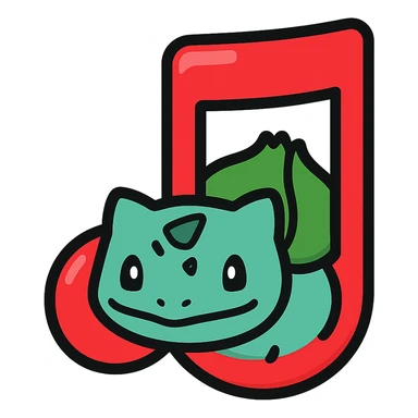 Bulbasaur as a Rednote app emoji, glossy red, Bulbasaur's face and bulb, subtle shadow, app icon style, no music note sticker