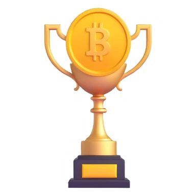 trophy with a crypto coin emblem, symbolizing success in crypto trading, 3D emoji style sticker