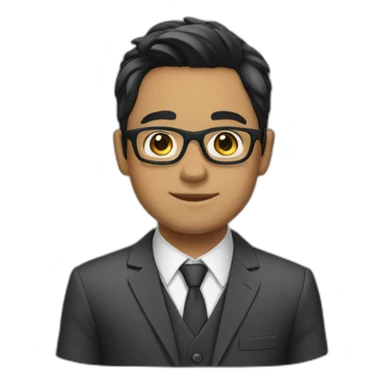 a boy with specs in business suit black hairs with lite beard sticker