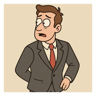 a business man turning his body, cartoon style, suit and tie, simple background sticker