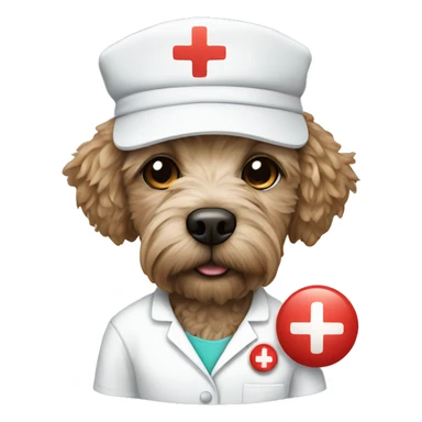 Labordoodle with a nurse hat sticker