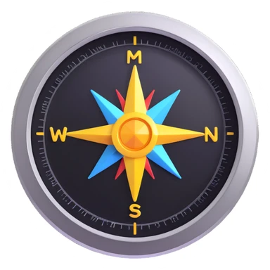 realistic compass, 3D emoji style, shiny metal, glass cover, modern design, like the official compass emoji sticker