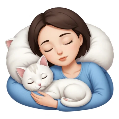 White kitty sleeping on brunette white girl short hair  sticker