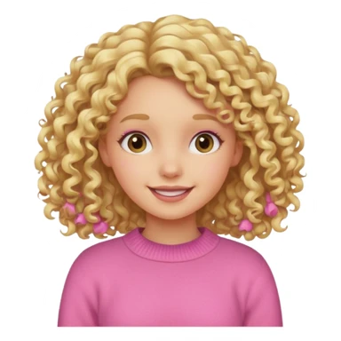 cheerful girl with curly blonde hair in a pink sweater sticker