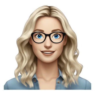 Shoulder length Balayage pale model lady with glasses and blue eyes happy  sticker