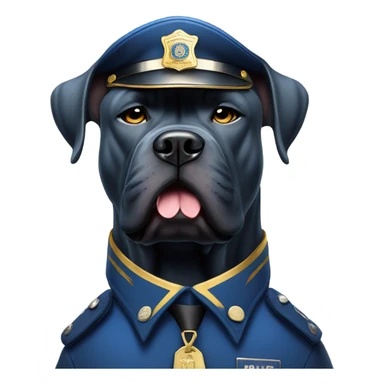 An angry Blue Cane Corso in a blue and gold police uniform hold in a club. sticker