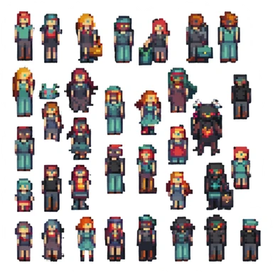a group of young people, pixel art style sticker