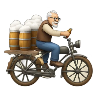 Old man riding on cotton with two bottle of beer in hands sticker