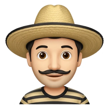 A happy fair skinned Colombian man with minimal facial hair wearing a black and beige stripped Colombian sombrero sticker