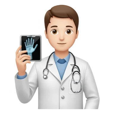 Radiografía de mano sostenida por un médico con bata  piel planta sticker
