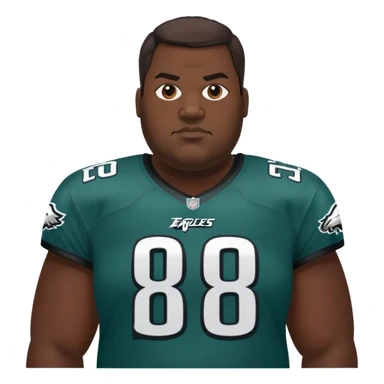 Cartoon portrait of a large man with a dark complexion and a Philadelphia Eagles jersey sticker