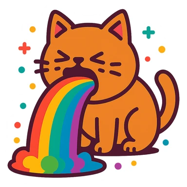a cute animal throwing up a rainbow, playful and colorful sticker