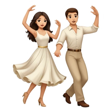 Beautiful woman in 1950’s woman fashion look, white dress, long dark brown hair, balboa couple dance  sticker