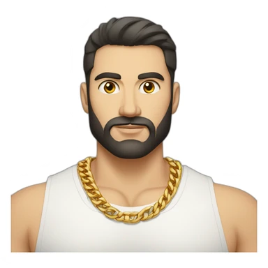 Russian strong man aged 30 wearing gold chain with black hair and short beard sticker