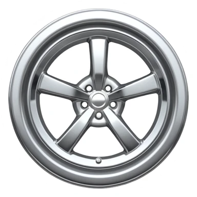 A chrome car wheel emoji, polished silver metal rim, smooth circular shape, minimal futuristic design, soft reflections, iOS emoji style, centered on white background, ultra clean look sticker