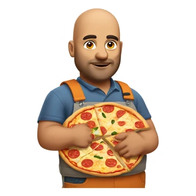 fat bald middle eastern builder with a pizza in his hand sticker