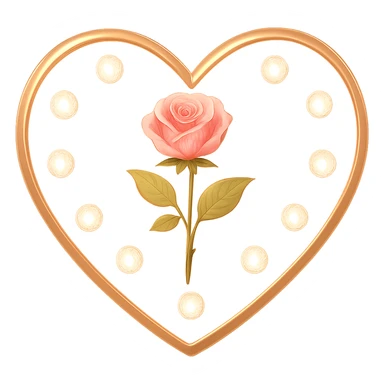 Add a soft glowing effect to the single rose pink heart, pastel pink enamel, sparkling gems, with no background, in a general style. sticker