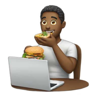 man eating lunch with laptop sticker