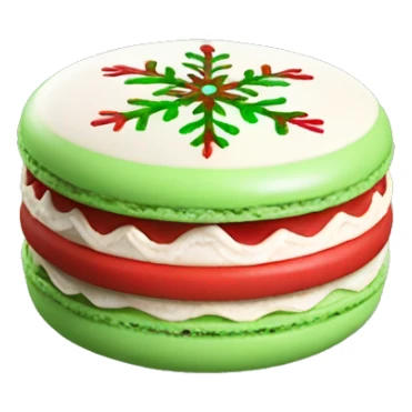 Macaron decorated with red and green snowflakes and a creamy white filling sticker