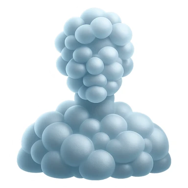 shoulder-up portrait of a person facing forward, fully composed of bright, convex clouds with glass bubble effect, matte glass style sticker