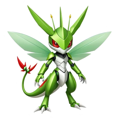 Cute Cool Edgy Shiny Futuristic Ethereal Legendary Kartana-Digimon-Scyther-Scizor-hybrid full body sticker