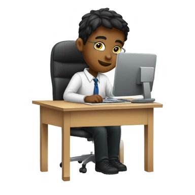 schoolboy sitting at desk, working at computer sticker