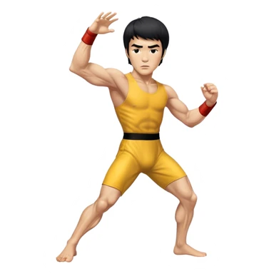 Cinematic Realistic portrait of Bruce Lee, shown as a legendary martial artist in a dynamic, powerful pose with modern athletic attire and finely detailed muscle definition, rendered in dramatic action lighting sticker