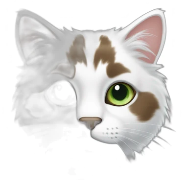 white fluffy bi-colour cat with dark brown ears and upper head, brown ears and green eyes sticker