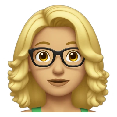 chica rubia con pelo largo a la altura de los hombros y suelto, com mechas rubias en el pelo, ojos verdes y gafas negras sticker