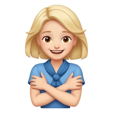 girl with crossed arms holding neck laughing  sticker