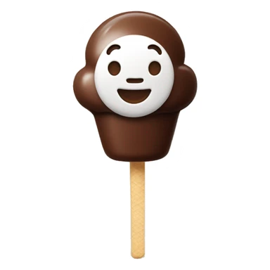 ice cream on a stick with chocolate flat shape, with a smile  sticker