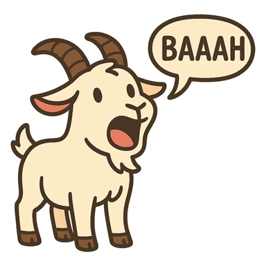 flat toon style goat with mouth open saying 'baaah' (text included) sticker