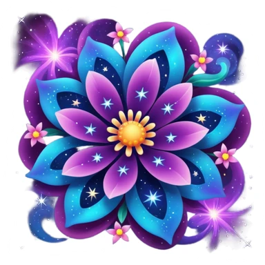 stylized flower with swirling nebula colors, sparkling stars on the petals, cosmic fantasy sticker