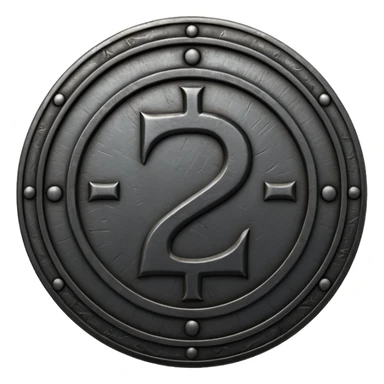 Minimal emoji, gothic metal coin made of black steel, engraved number 2 at the center, ancient industrial aesthetic, worn metal texture, no glow, no neon, flat emoji design, centered, transparent background sticker